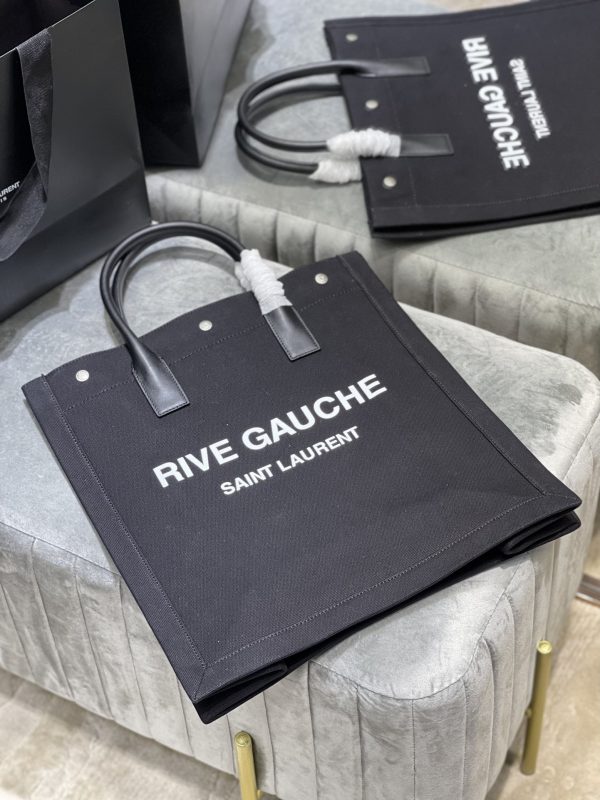 5 saint laurent rive gauche northsouth tote bag in printed linen for women 153in39cm ysl 63253996n9e1070 9988