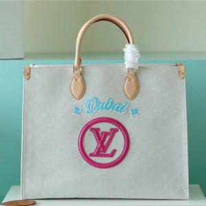 12 louis vuitton onthego gm monogram giant and raffia white pink for women womens handbags shoulder and crossbody bags 41cm161in lv 9988