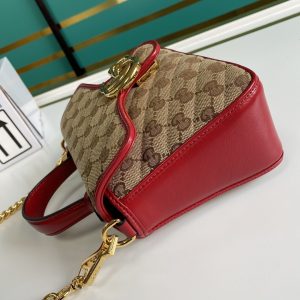 gucci ladies gg canvas marmont mini top handle bag beige and red gg canvas for women 83in21cm gg 583571 hvkeg 8561 9988