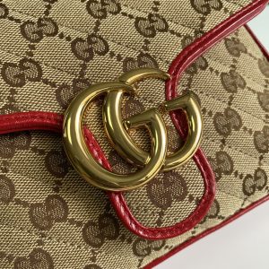 2 gucci ladies gg canvas marmont mini top handle bag beige and red gg canvas for women 83in21cm gg 583571 hvkeg 8561 9988