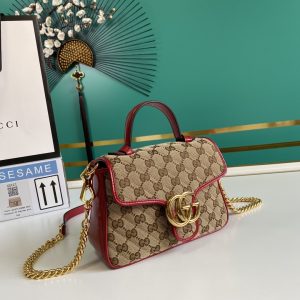 3 gucci ladies gg canvas marmont mini top handle bag beige and red gg canvas for women 83in21cm gg 583571 hvkeg 8561 9988