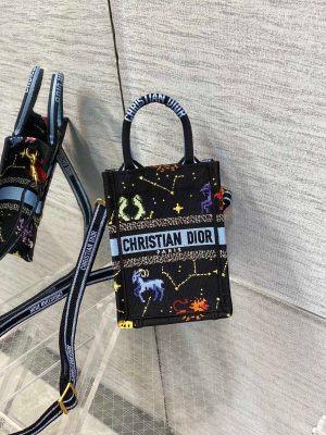 1 christian dior mimi dior book tote phone bag black for women womens handbags 7in18cm cd 9988