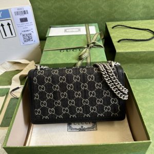 2-Gucci Dionysus Small Gg Shoulder Bag Black And Ivory Gg Denim Jacquard For Women 10In25cm 499623 Un3bn 1274   9988