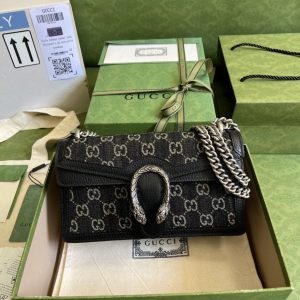 4 gucci dionysus small gg shoulder bag black and ivory gg denim jacquard for women 10in25cm 499623 un3bn 1274 9988