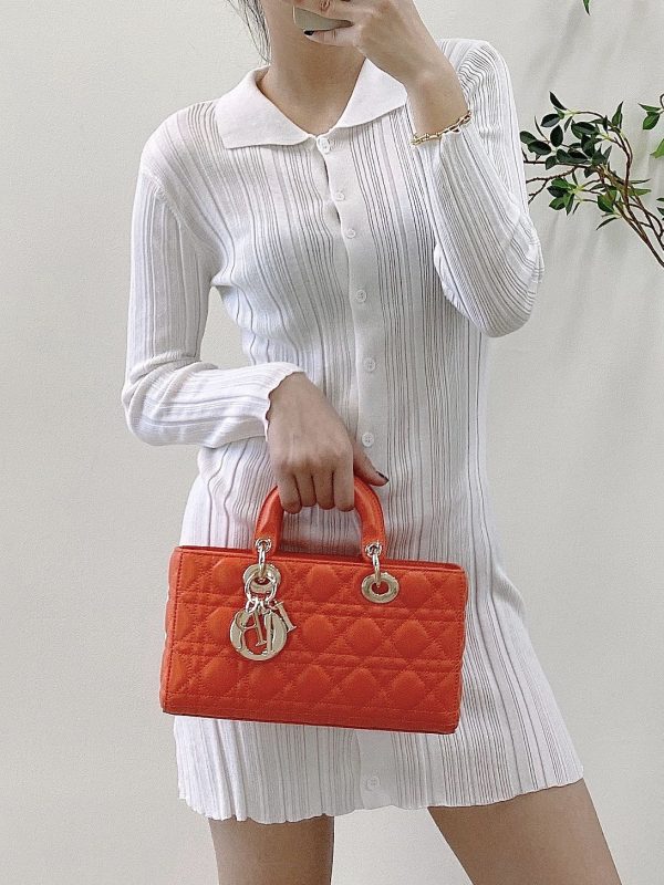 christian dior lady djoy bag orange for women womens handbags 26cm cd 9988