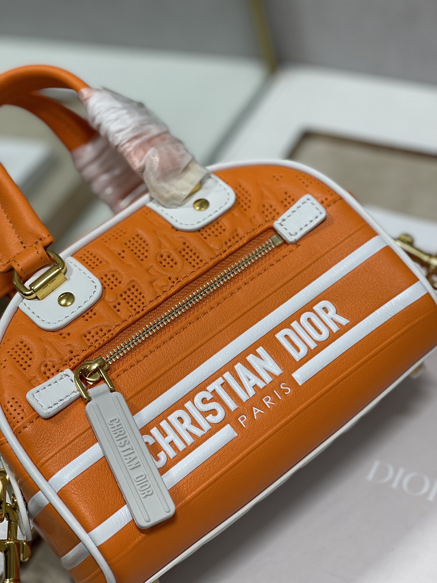 1 christian dior mini vibe zip bowling bag orange for women womens handbags bowling bags 17cm cd 9988