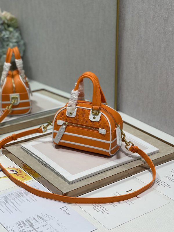 2 christian dior mini vibe zip bowling bag orange for women womens handbags bowling bags 17cm cd 9988