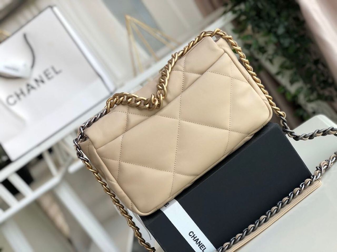 chanel 19 flap bag beige for women 101in26cm 9988