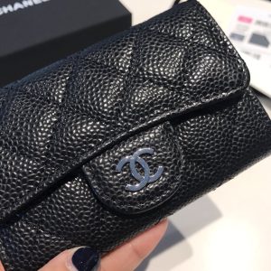 1 chanel classic card holder silver hardware black for women womens wallet 45in115cm 9988