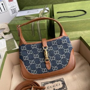 gucci jackie 1961 mini shoulder bag blue and ivory gg jacquard denim for women 75in19cm gg 637092 2kqgg 8375 9988