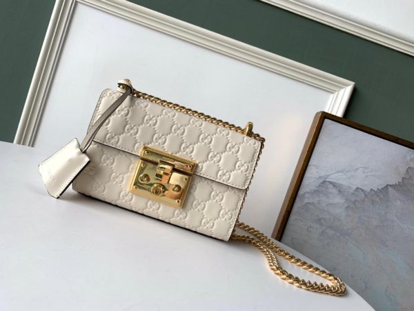 3 gucci gg embossed padlock shoulder bag white milky for women 8in20cm 9988