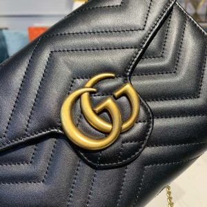 2-Gucci marron Gg Marmont Matelass Mini Bag Black Matelass Chevron With Gg On The Back For Women 8In20cm Gg 474575 Dtd1t 1000   9988