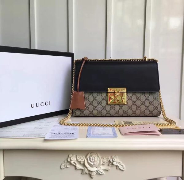 Acm Shop Gucci Padlock Medium Gg Bag 30Cm 409486 Calfskin Leather Springsummer 2018 Collection Tanblack 9988 gucci