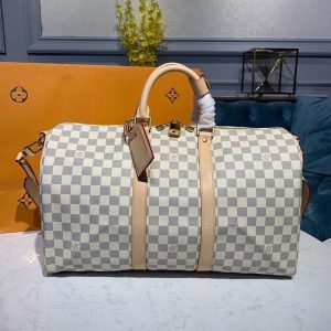 4-Louis Vuitton Keepall Bandouliere 45 Damier Azur Canvas For Women Womens Bags Travel Bags 17.7In45cm Lv N41430   9988