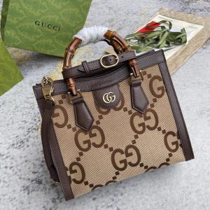 1 gucci diana jumbo gg small tote bag camel and ebony jumbo gg canvas brown for women 11in28cm 660195 ukmft 2672 9988