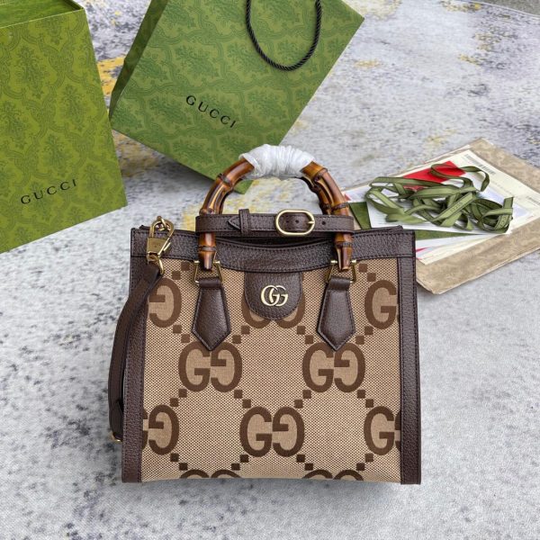 4 gucci diana jumbo gg small tote bag camel and ebony jumbo gg canvas brown for women 11in28cm 660195 ukmft 2672 9988