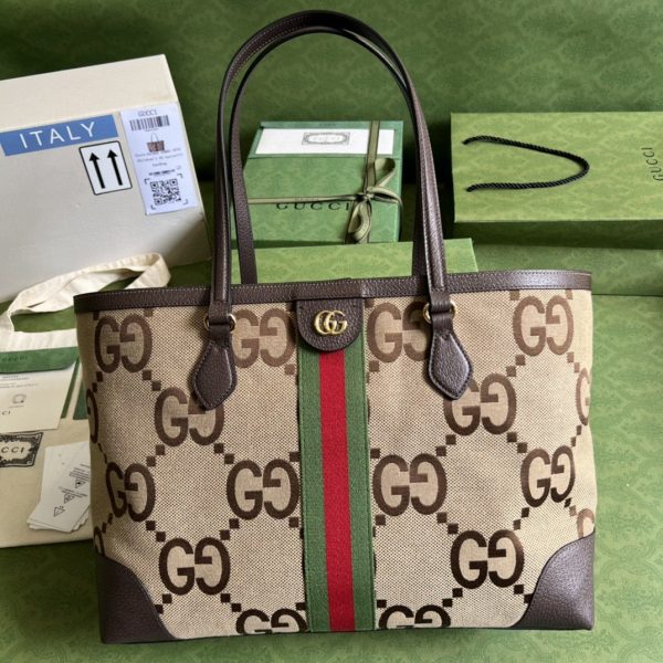 Gucci Ophidia Jumbo Gg Medium Tote Camel And Ebony Jumbo