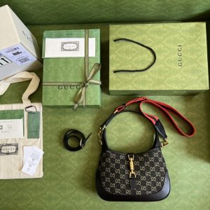 1 gucci jackie 1961 small shoulder bag black and ivory gg denim jacquard for women 11in28cm 678843 un3ag 1294 9988