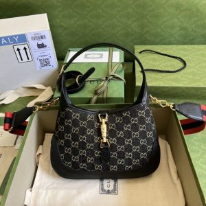 4 gucci jackie 1961 small shoulder bag black and ivory gg denim jacquard for women 11in28cm 678843 un3ag 1294 9988