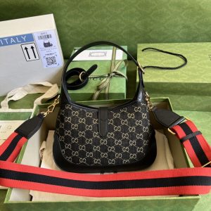 5 gucci jackie 1961 small shoulder bag black and ivory gg denim jacquard for women 11in28cm 678843 un3ag 1294 9988