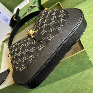 6 gucci jackie 1961 small shoulder bag black and ivory gg denim jacquard for women 11in28cm 678843 un3ag 1294 9988