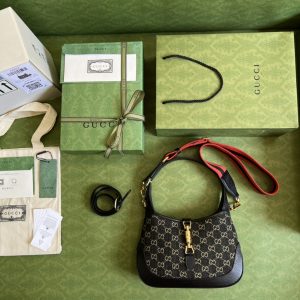 8 gucci jackie 1961 small shoulder bag black and ivory gg denim jacquard for women 11in28cm 678843 un3ag 1294 9988