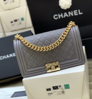 chanel boy handbag dark grey gold toned hardware for women 98in25cm 9988