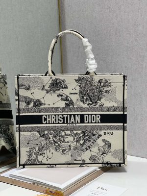 3 christian dior large dior book tote dior zodiac embroidery blackbeige for women womens handbags 41cm cd 9988