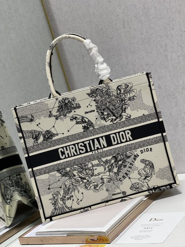6 christian dior large dior book tote dior zodiac embroidery blackbeige for women womens handbags 41cm cd 9988