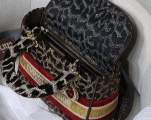 1 christian dior medium lady dlite bag leopard brown for women womens handbags crossbody bags 24cm cd 9988