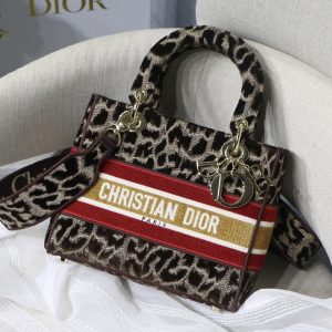 4 christian dior medium lady dlite bag leopard brown for women womens handbags crossbody bags 24cm cd 9988