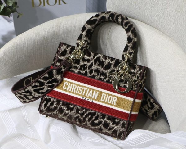 4 christian dior medium lady dlite bag leopard brown for women womens handbags crossbody bags 24cm cd 9988