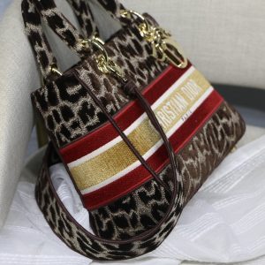 5 christian dior medium lady dlite bag leopard brown for women womens handbags crossbody bags 24cm cd 9988