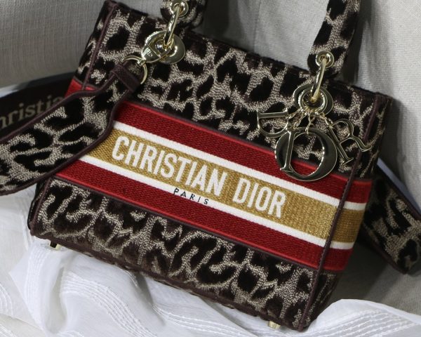 7 christian dior medium lady dlite bag leopard brown for women womens handbags crossbody bags 24cm cd 9988