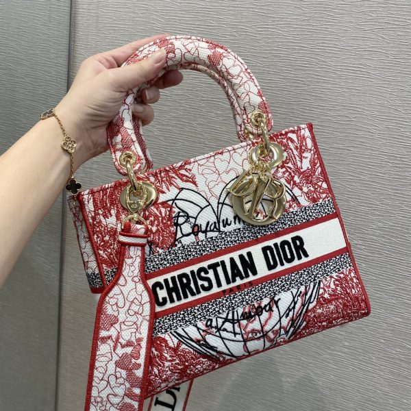 9 christian dior medium lady dlite bag red for women womens handbags crossbody bags 24cm cd 9988