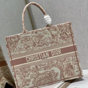 2 christian dior large dior book tote red toile de jouy embroidery light red for women womens handbags 42cm cd 9988