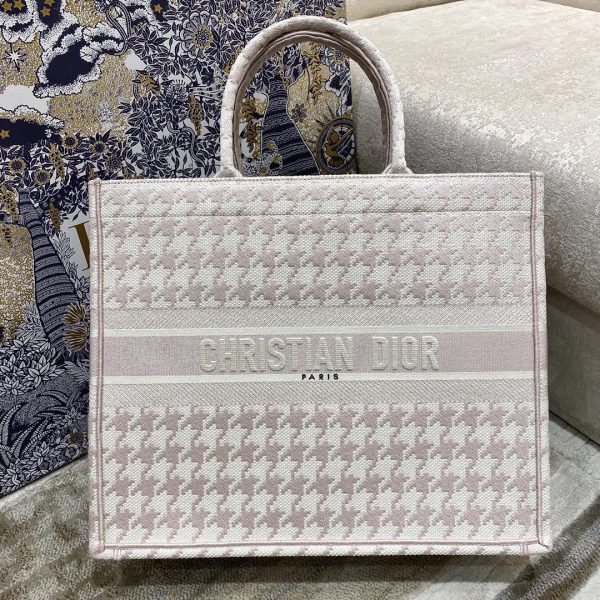 4 christian dior large dior book tote pale pink houndstooth embroidery pink for women womens handbags shoulder bags 42cm cd 9988