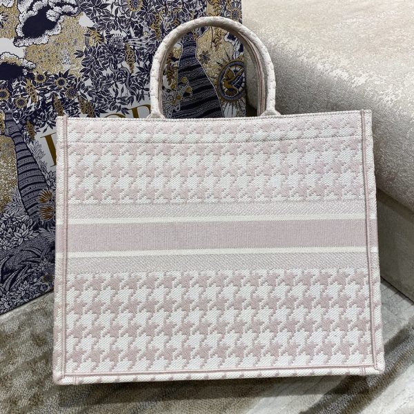 8 christian dior large dior book tote pale pink houndstooth embroidery pink for women womens handbags shoulder bags 42cm cd 9988