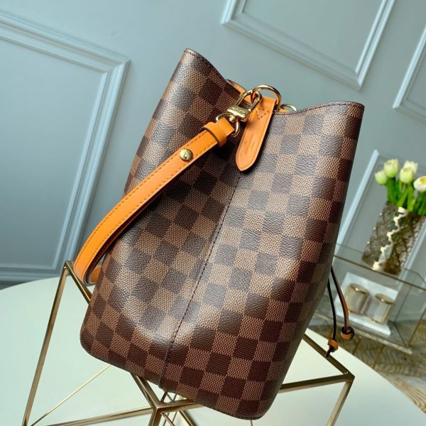 2 louis vuitton neonoe mm bucket bag damier ebene canvas safran yellow for women womens handbags shoulder and crossbody bags 102in26cm lv n40213 9988