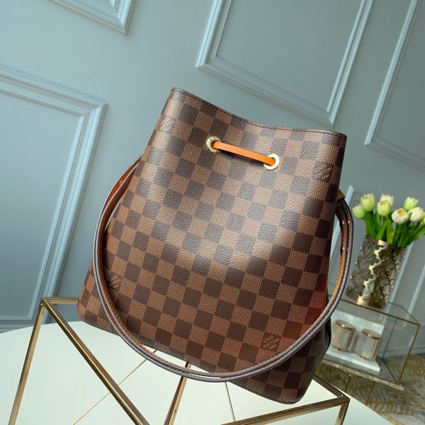 7 louis vuitton neonoe mm bucket bag damier ebene canvas safran yellow for women womens handbags shoulder and crossbody bags 102in26cm lv n40213 9988