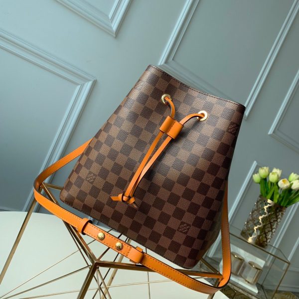 11 louis vuitton neonoe mm bucket bag damier ebene canvas safran yellow for women womens handbags shoulder and crossbody bags 102in26cm lv n40213 9988