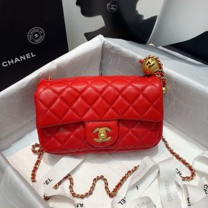 chanel flap bag with cc ball on strap red for women womens handbags shoulder and crossbody bags 78in20cm as1787 9988