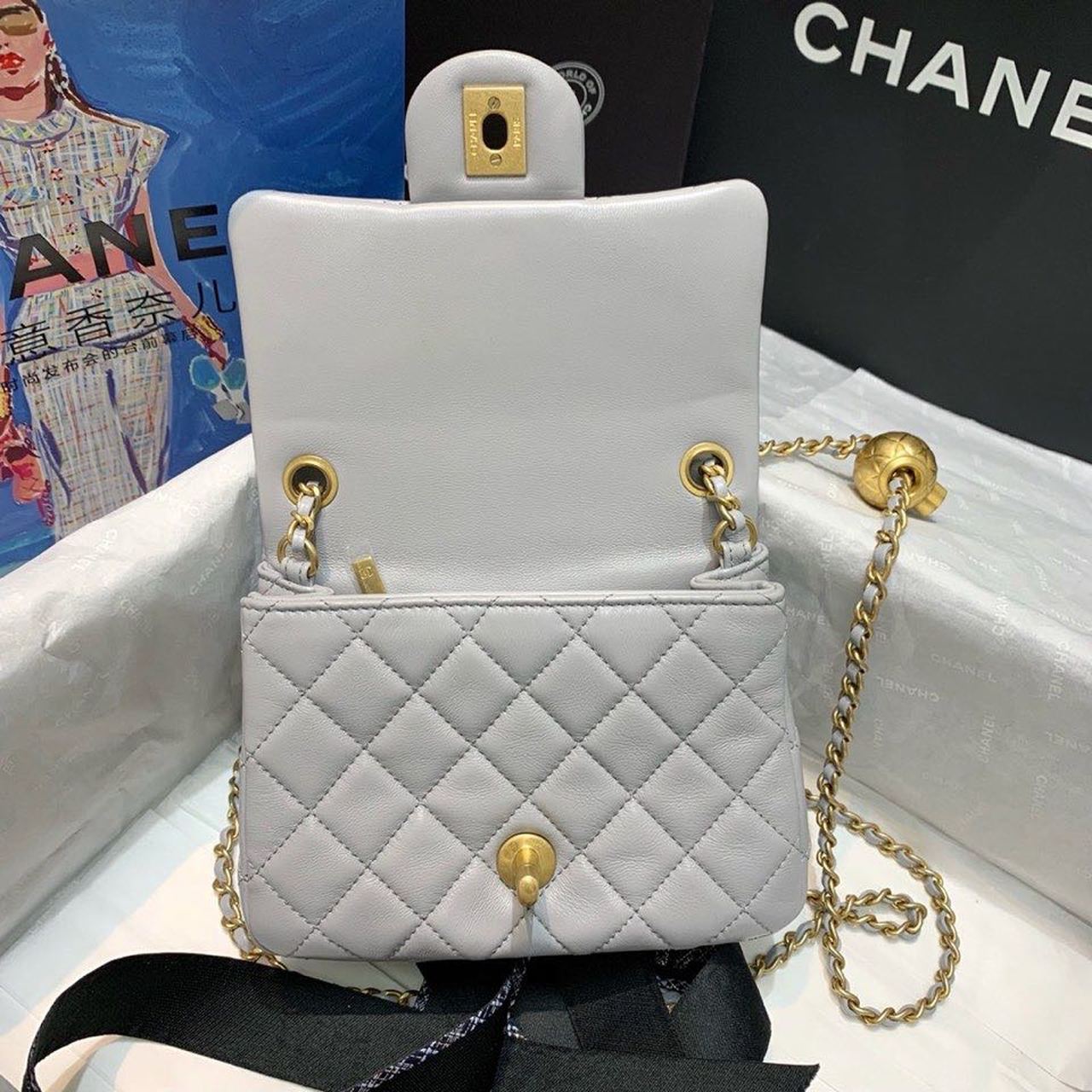 Chanel mini discount flap bag grey