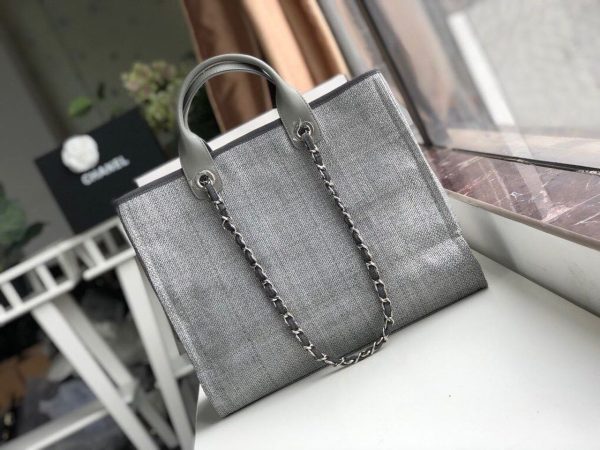 3 chanel small shopping bag silver hardware grey for women womens handbags shoulder bags 152in39cm as3257 9988