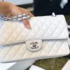 chanel classic medium flapbag silver hardware white 10in255cm 9988