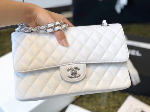 chanel classic medium flapbag silver hardware white 10in255cm 9988