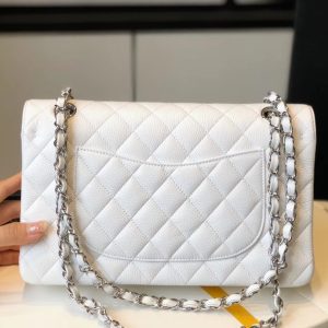 3 chanel classic medium flapbag silver hardware white 10in255cm 9988