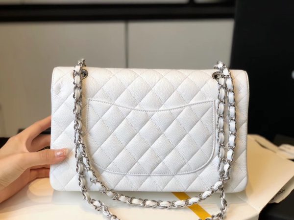 3 chanel classic medium flapbag silver hardware white 10in255cm 9988