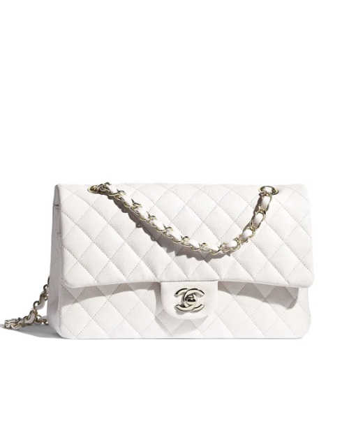 4 chanel classic medium flapbag silver hardware white 10in255cm 9988