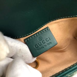2-Gucci Marmont Matelass Super Mini Bag Green Matelass Chevron For Women 6.2In16.5Cm Gg   9988